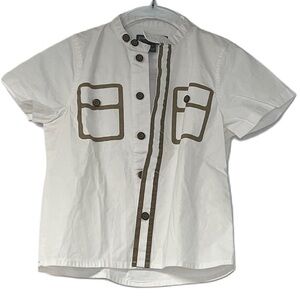 Pompomme white collarless button down shirt size 2T